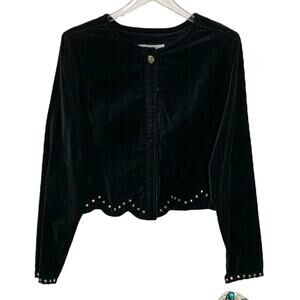 Adobe Rose L NEW Vtg Black Suede Like Cropped Jacket Western Studded Rodeo